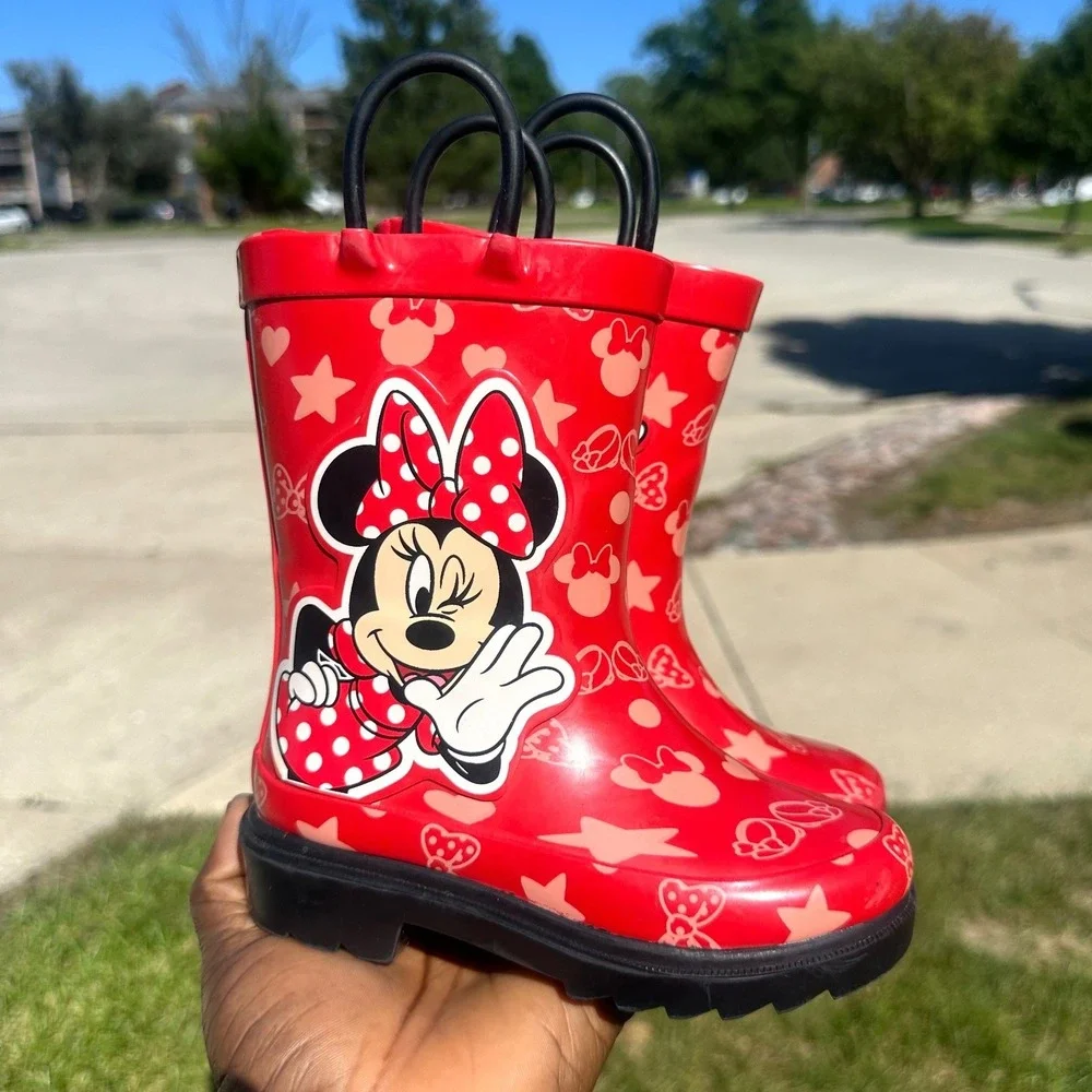 Disney Minnie Mouse Toddler Girl Waterproof Rubber Rain Boots Size 7 Red